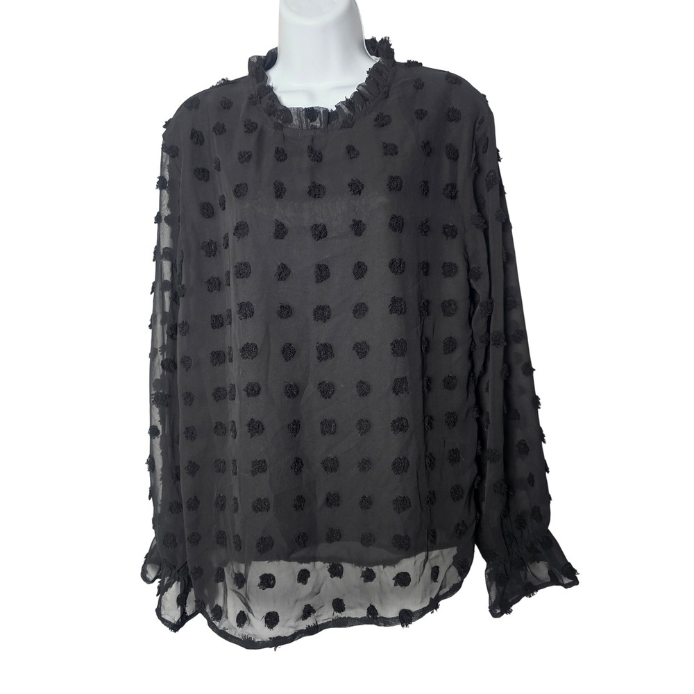 Belle Womens Swiss Dot Sheer Ruffle Blouse XL Black Romantic Goth Top